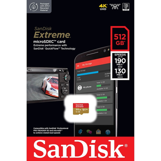 SanDisk Extreme microSDXC-minneskort, 512Gb, Klass 10 / UHS-1 U3 SDSQXAV-512G-GN6MN