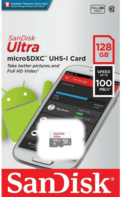 SanDisk Ultra microSDXC-minneskort, 128Gb, Klass 10 SDSQUNR-128G-GN3MN