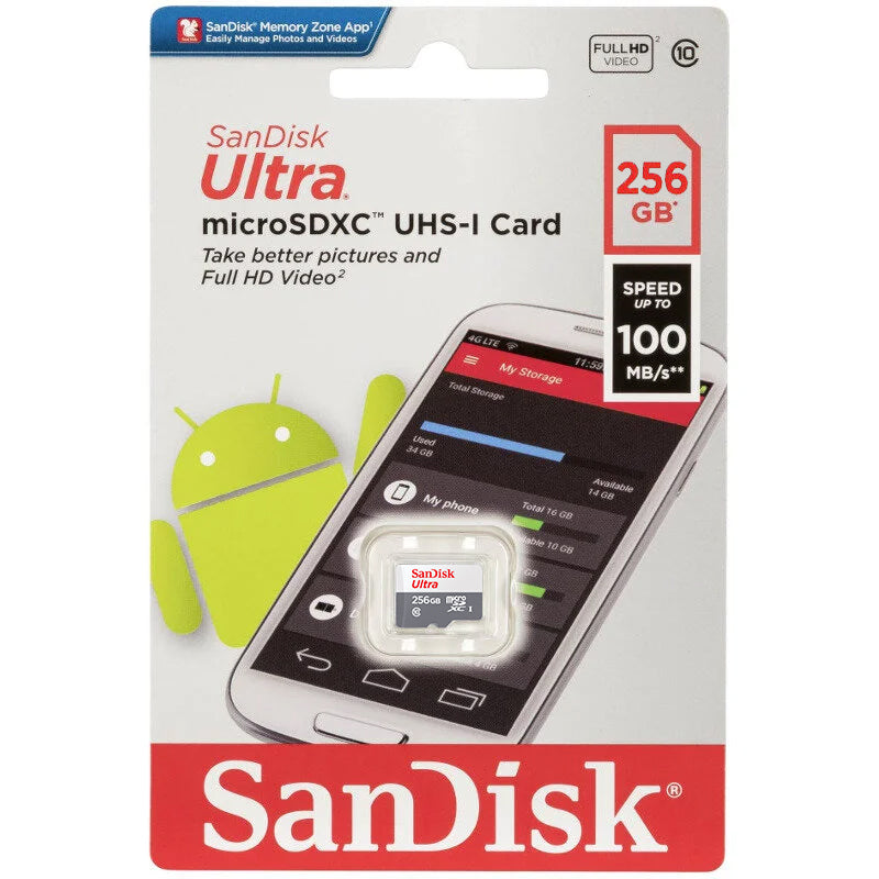 Minneskort microSDXC SanDisk Ultra, 256Gb, Klass 10 SDSQUNR-256G-GN3MN