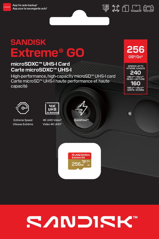 microSDXC-minneskort SanDisk Extreme GO Android A2, 256GB, Klass 10 / UHS-1 U1 SDSQXGN-256G-GN6MN