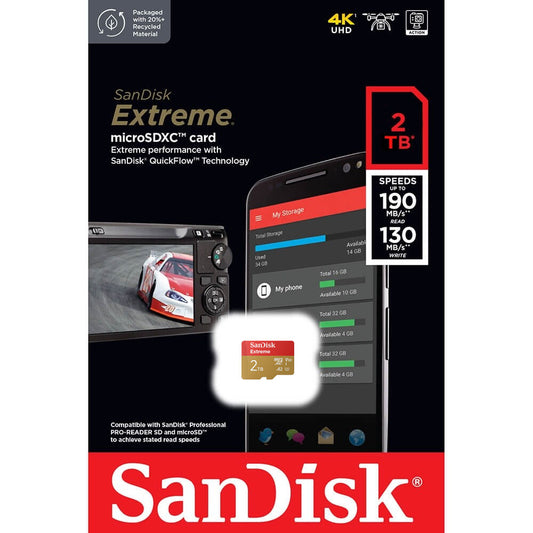 microSDXC-minneskort SanDisk Extreme, 2TB, Klass 10 / UHS-1 U3 SDSQXAV-2T00-GN6MN