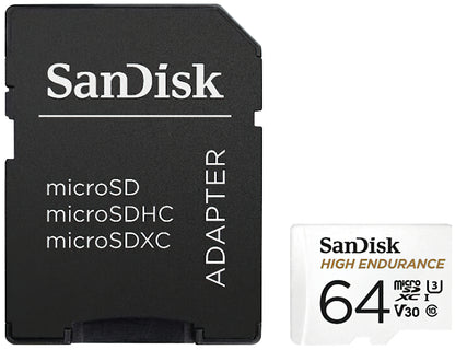 SanDisk High Endurance microSDXC-minneskort, 64Gb, Klass 10 / UHS-1 U3, Med Adapter SDSQQNR-064G-GN6IA