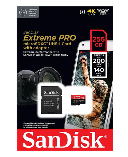 Minneskort microSDXC SanDisk Extreme Pro, 256Gb, Klass 10 / UHS-1 U3, Med Adapter SDSQXCD-256G-GN6MA