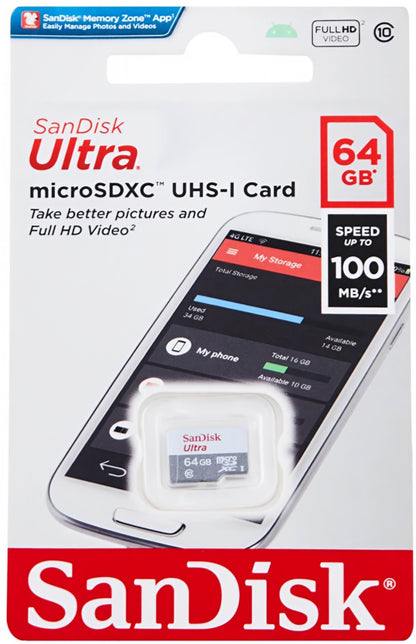 Minneskort microSDXC SanDisk Ultra, 64Gb, Klass 10 SDSQUNR-064G-GN3MN