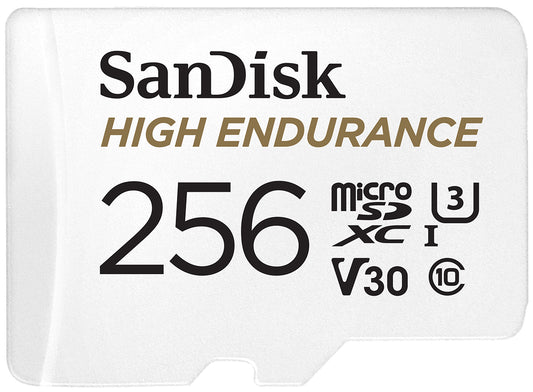 SanDisk High Endurance microSDXC-minneskort, 256Gb, Klass 10 / UHS-1 U3, Med Adapter SDSQQNR-256G-GN6IA