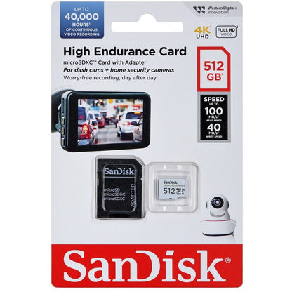 Minneskort microSDXC SanDisk High Endurance, 512Gb, Klass 10 / UHS-1 U3, Med Adapter SDSQQNR-512G-GN6IA