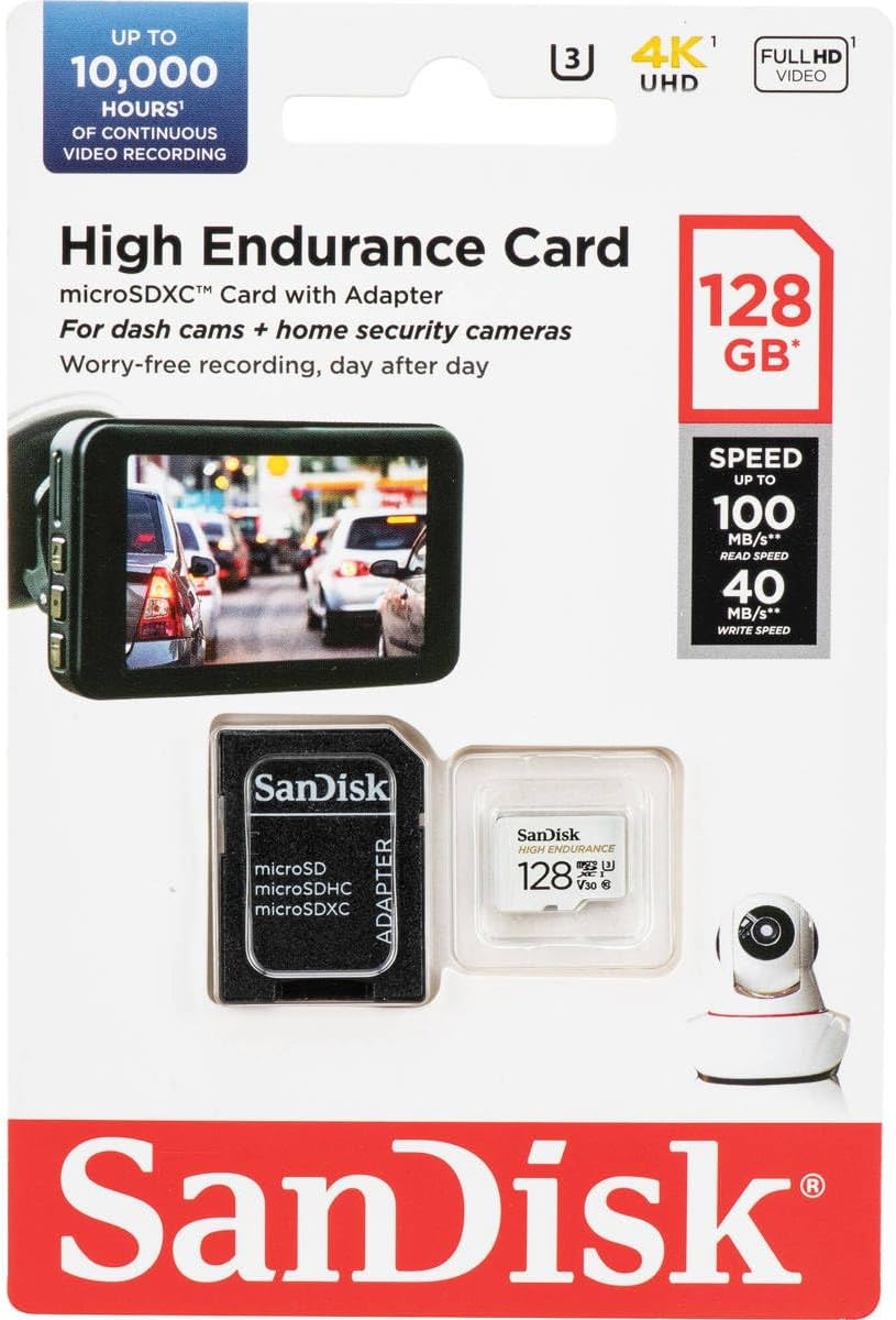 SanDisk High Endurance microSDXC-minneskort, 128Gb, Klass 10 / UHS-1 U3, Med Adapter SDSQQNR-128G-GN6IA