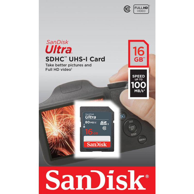 SDHC-minneskort SanDisk Ultra, 16GB, Klass 10 SDSDUNS-016G-GN3IN