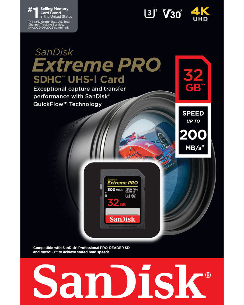 SDHC-minneskort SanDisk Extreme Pro, 32Gb, Klass 10 / UHS-1 U3 SDSDXXO-032G-GN4IN