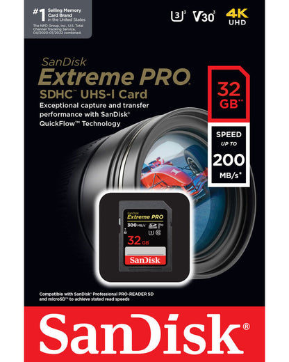 SDHC-minneskort SanDisk Extreme Pro, 32Gb, Klass 10 / UHS-1 U3 SDSDXXO-032G-GN4IN