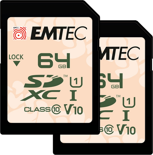 SDXC-minneskort Emtec Rugged Outdoor, 64GB, Klass 10 / UHS-1 U1, Set om 2 stycken ECMSD64GXCU1ORP2