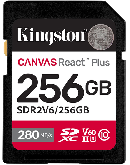 SDXC-minneskort Kingston Canvas React Plus, 256Gb, Klass 10 / UHS-2 U3 SDR2V6/256GB