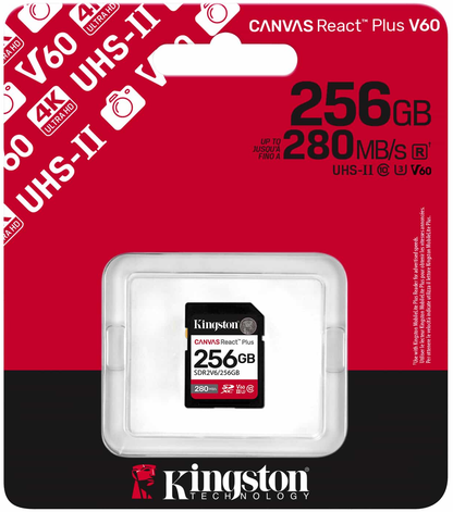 SDXC-minneskort Kingston Canvas React Plus, 256Gb, Klass 10 / UHS-2 U3 SDR2V6/256GB