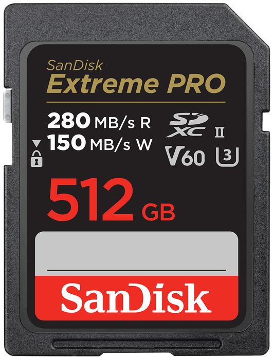 SDXC-minneskort SanDisk Extreme Pro, 512GB, Klass 10 / UHS-2 U3 SDSDXEP-512G-GN4IN
