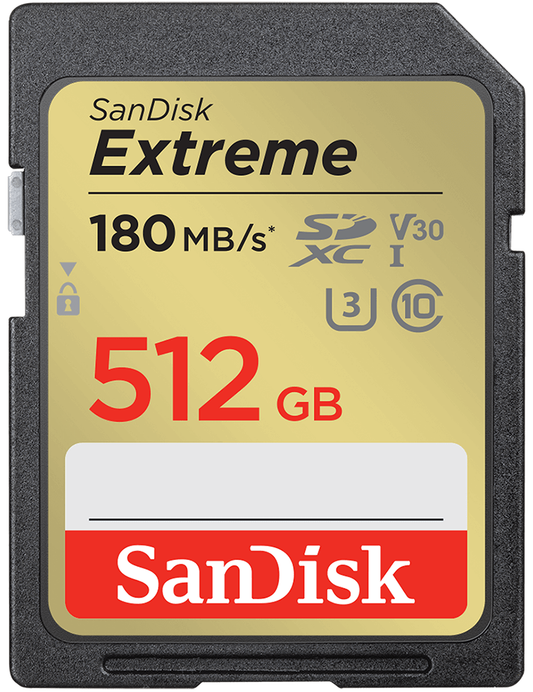 SDXC-minneskort SanDisk Extreme, 512GB, Klass 10 / UHS-1 U3 SDSDXVV-512G-GNCIN