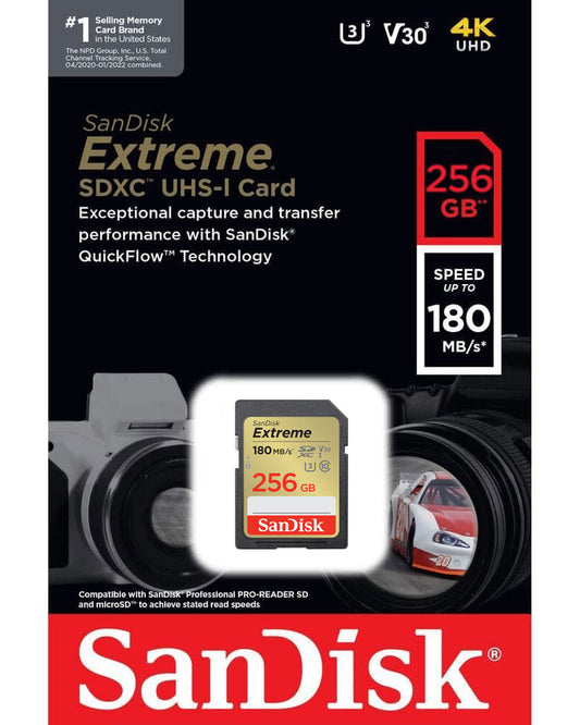 SDXC-minneskort SanDisk Extreme, 256GB, Klass 10 / UHS-1 U3 SDSDXVV-256G-GNCIN