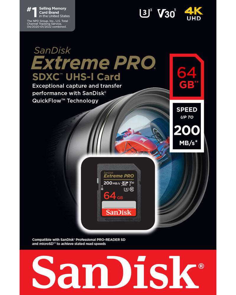 SDXC-minneskort SanDisk Extreme Pro, 64Gb, Klass 10 / UHS-1 U3 SDSDXXU-064G-GN4IN