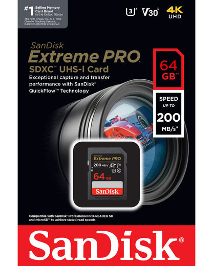 SDXC-minneskort SanDisk Extreme Pro, 64Gb, Klass 10 / UHS-1 U3 SDSDXXU-064G-GN4IN