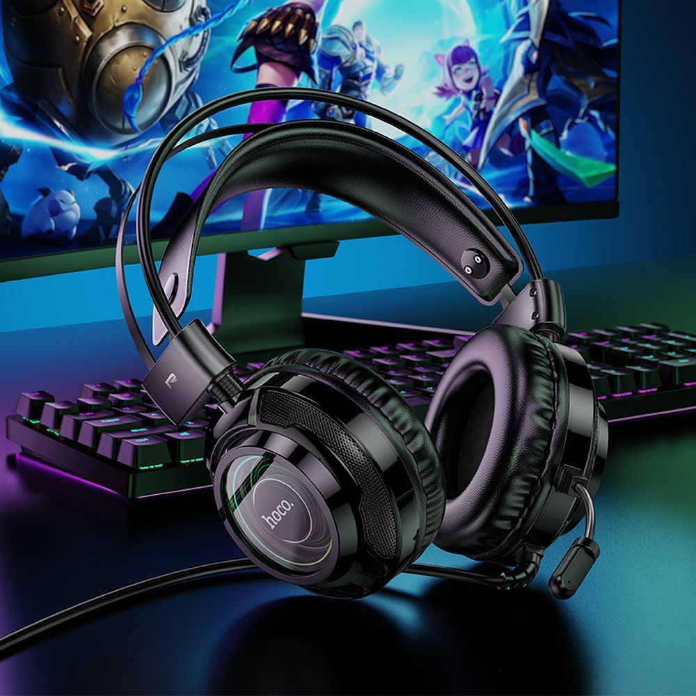 Gaminghörlurar 3,5 mm HOCO W110, RGB, Svarta