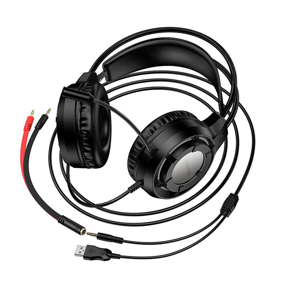 Gaminghörlurar 3,5 mm Borofone BO112 Wave, RGB, 2m, Svarta