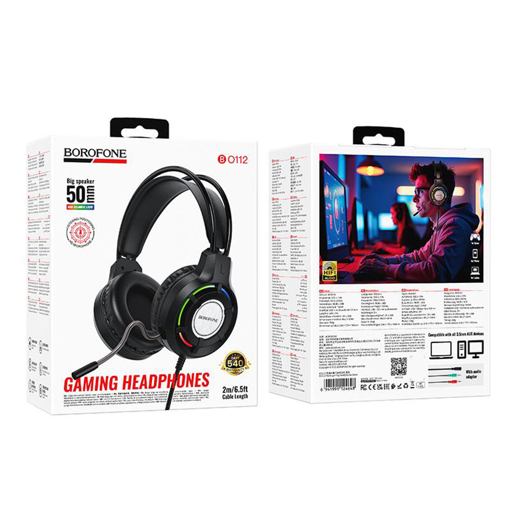 Gaminghörlurar 3,5 mm Borofone BO112 Wave, RGB, 2m, Svarta