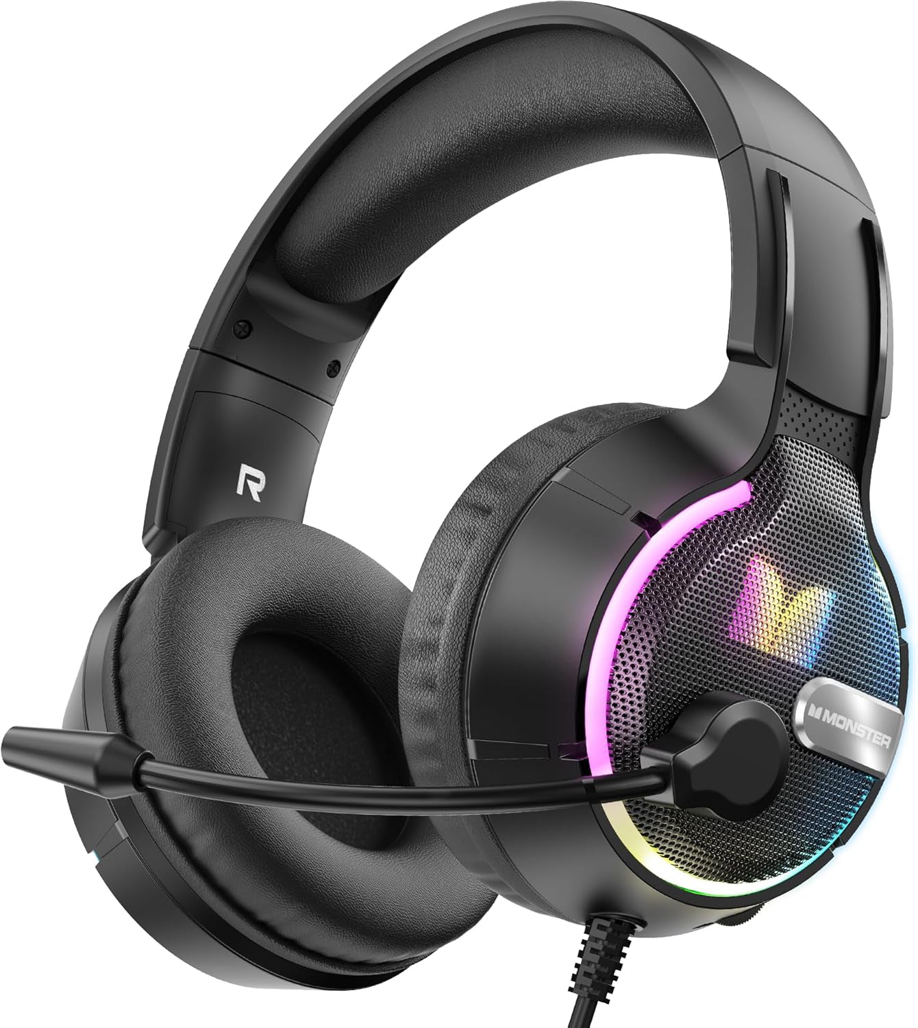 Gaminghörlurar 3,5 mm Monster Mission 320, RGB, 1,9 m, Svarta
