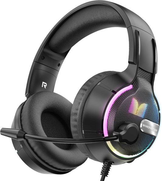 Gaminghörlurar 3,5 mm Monster Mission 320, RGB, 1,9 m, Svarta