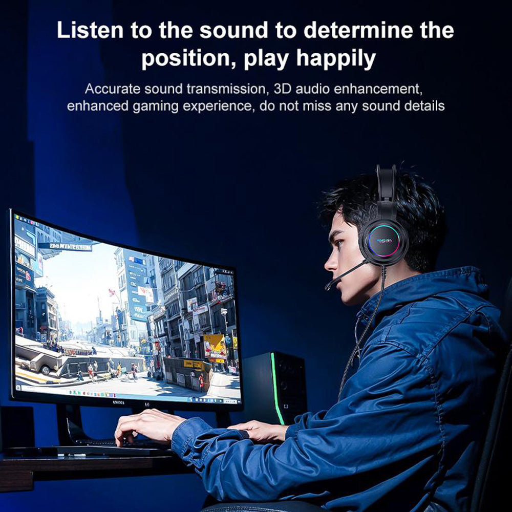 Gaminghörlurar USB Yesido EK05, RGB, 1.2m, Svarta