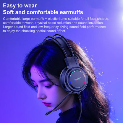 Gaminghörlurar USB Yesido EK05, RGB, 1.2m, Svarta