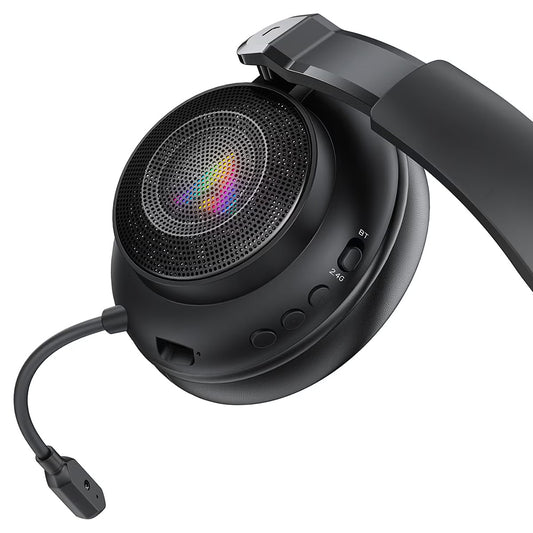 Trådlösa Gaminghörlurar Acefast H15, RGB, BT / Wi-Fi / Trådbundna, Svarta