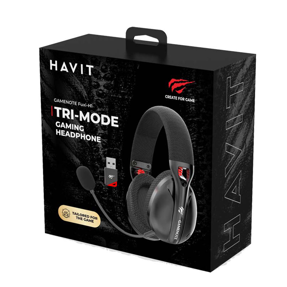 Trådlösa Gaminghörlurar HAVIT Fuxi-H3, BT / Wi-Fi / Med sladd, Grå
