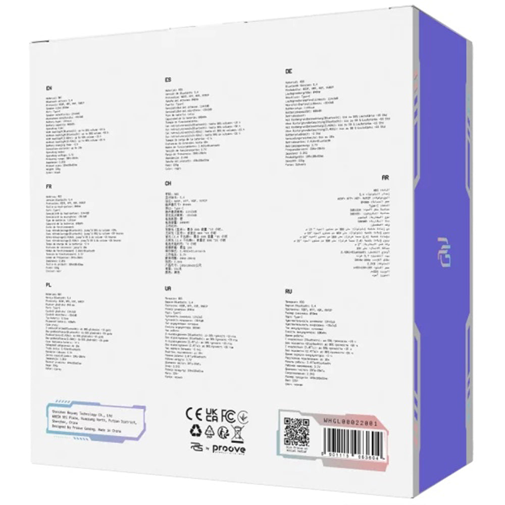 Proove Glimmer trådlösa gaminghörlurar, RGB, BT / Wi-Fi / Kabel, Svarta WHGL00022001