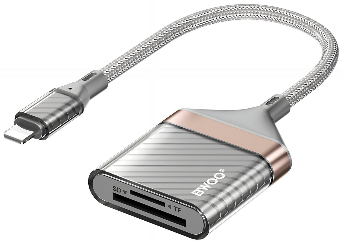 BWOO BZ63 Lightning Card Reader, SD - microSD, Gray