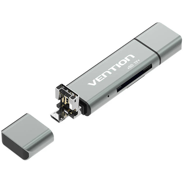 USB / USB-C / microUSB-kortläsare Vention, SD - microSD, Grå CCJH0
