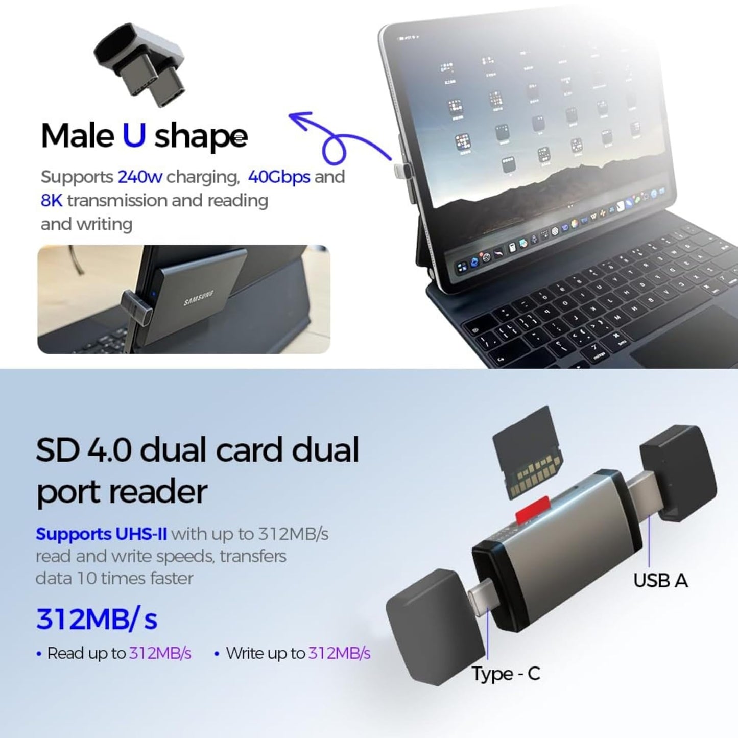 USB / USB-C-kortläsare OEM OmniLink Pro-003 Travel, 10in1, Grå