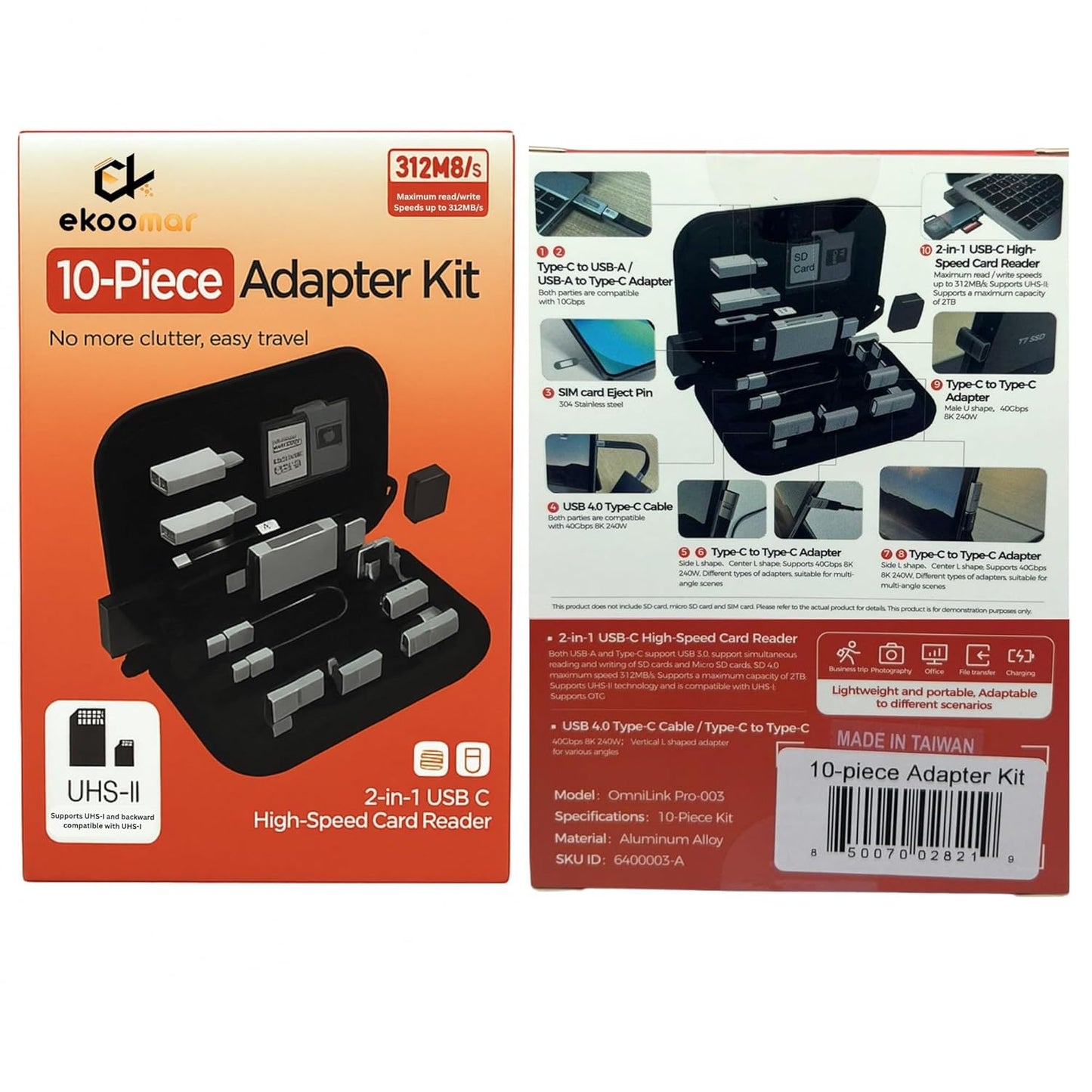 USB / USB-C-kortläsare OEM OmniLink Pro-003 Travel, 10in1, Grå