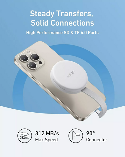 USB-C-kortläsare Anker MagGo för Apple iPhone USB-C, SD - microSD, Vit A83D1G21