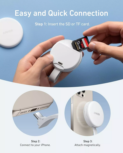 USB-C-kortläsare Anker MagGo för Apple iPhone USB-C, SD - microSD, Vit A83D1G21