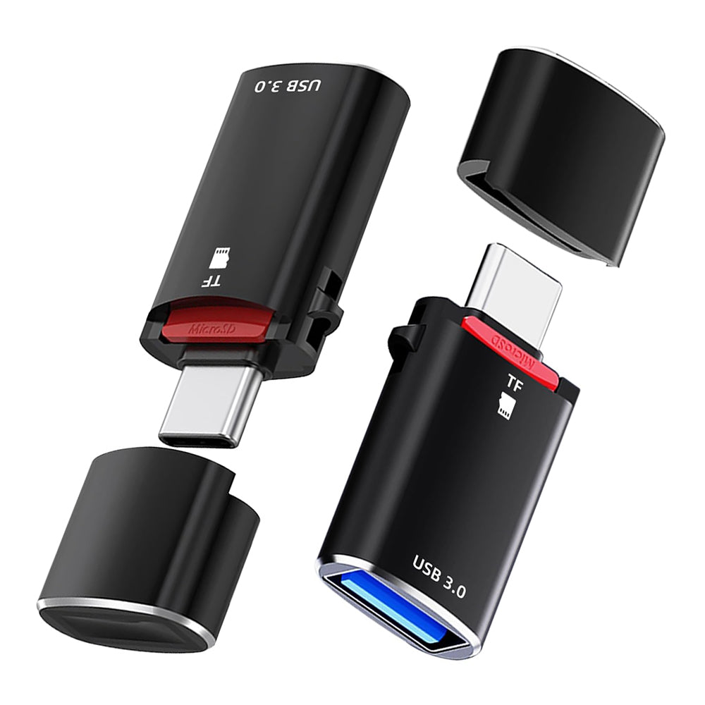 Kortläsare USB-C Techsuit AluVoltX, USB-A (OTG) - microSD, Svart