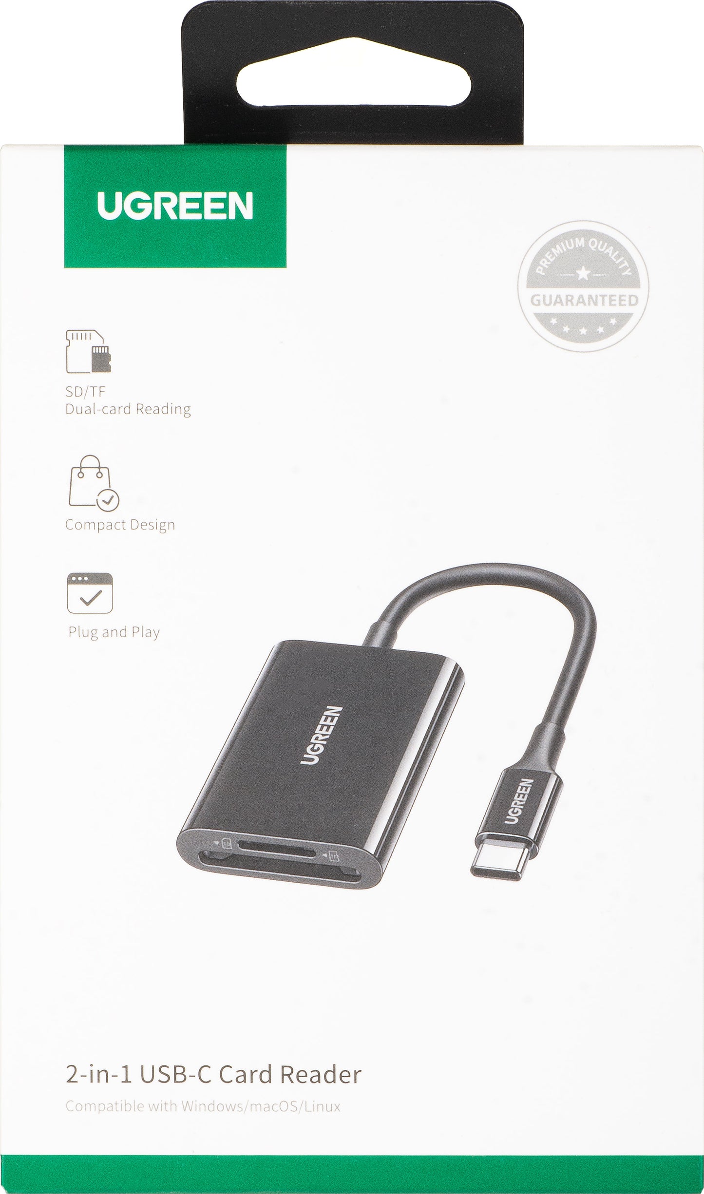 Kortläsare USB-C UGREEN CM265, SD - microSD, Svart