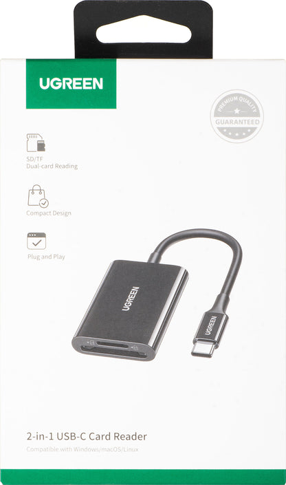 Kortläsare USB-C UGREEN CM265, SD - microSD, Svart