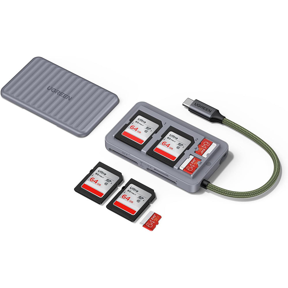 USB-C-kortläsare med UGREEN 55886-organisatör, 2 x SD - microSD, Grå