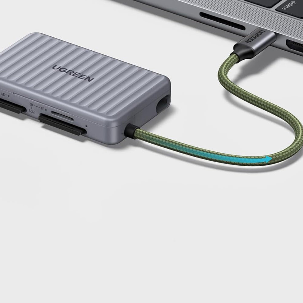 USB-C-kortläsare med UGREEN 55886-organisatör, 2 x SD - microSD, Grå