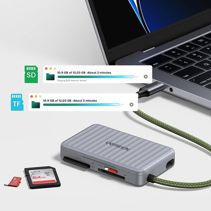 USB-C-kortläsare med UGREEN 55886-organisatör, 2 x SD - microSD, Grå