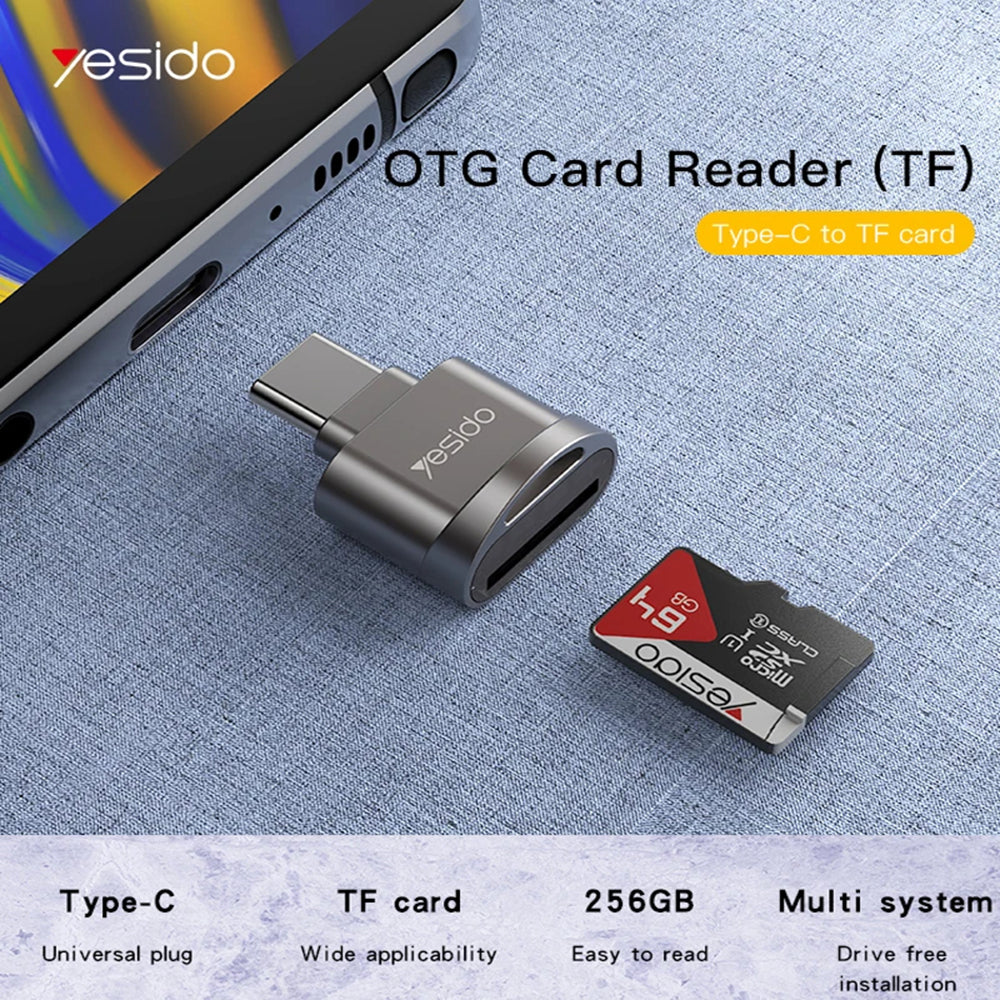USB-C Yesido GS19 Card Reader, USB-A (OTG) - microSD, Gray