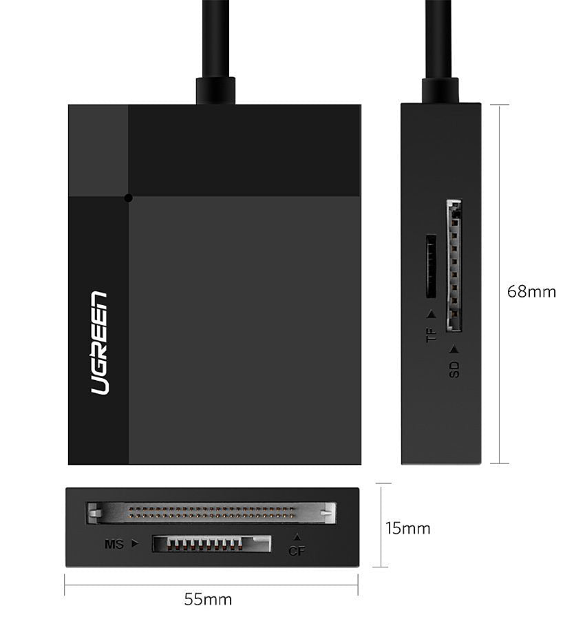 Kortläsare USB 3.0 UGREEN CR125, SD - microSD - CF - MS, Svart