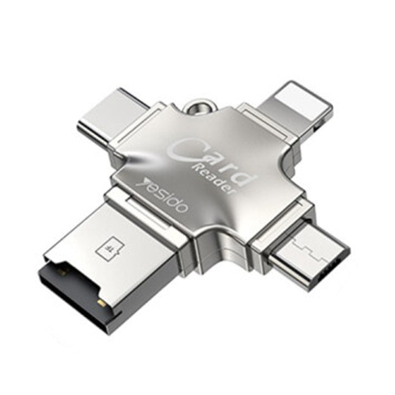 USB / USB-C / Lightning / microUSB-kortläsare Yesido GS13, microSD, Silver