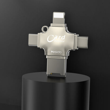 USB / USB-C / Lightning / microUSB-kortläsare Yesido GS13, microSD, Silver
