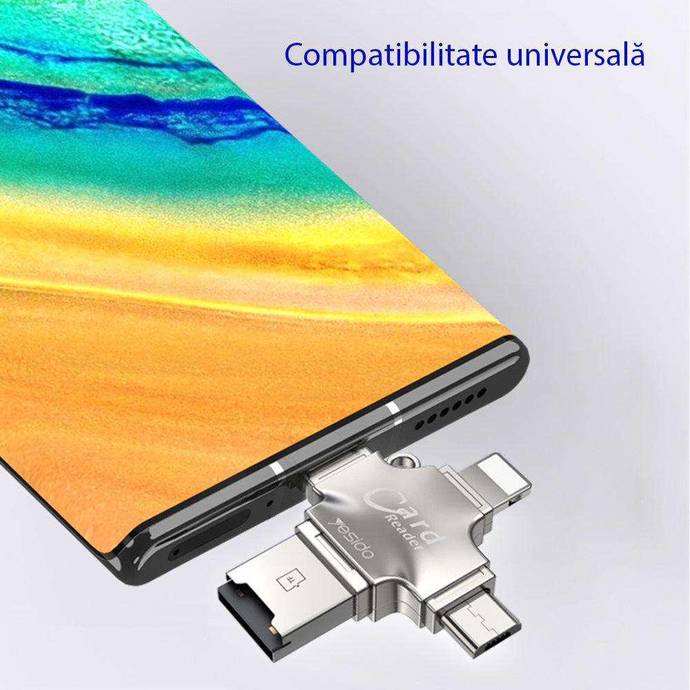 USB / USB-C / Lightning / microUSB-kortläsare Yesido GS13, microSD, Silver