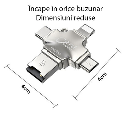 USB / USB-C / Lightning / microUSB-kortläsare Yesido GS13, microSD, Silver